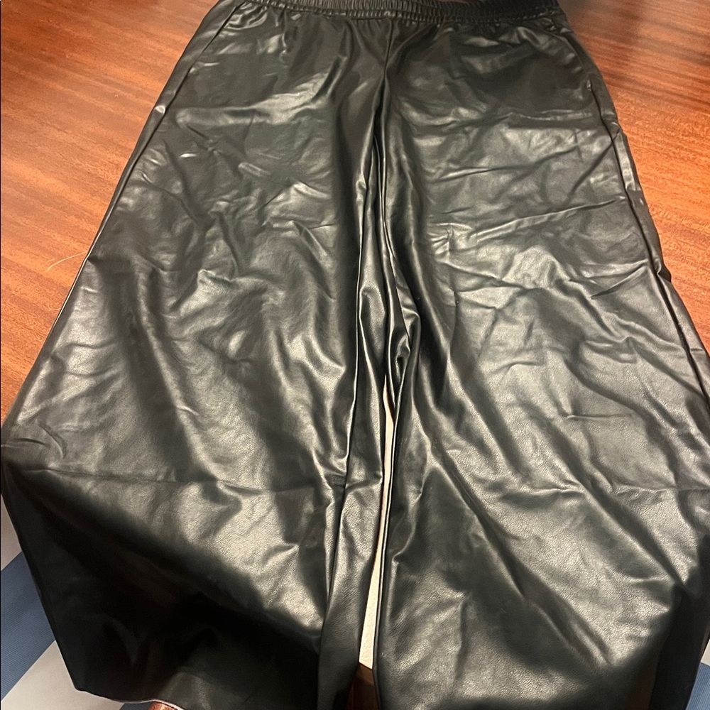 Black Faux Leather Wide-Leg Pants